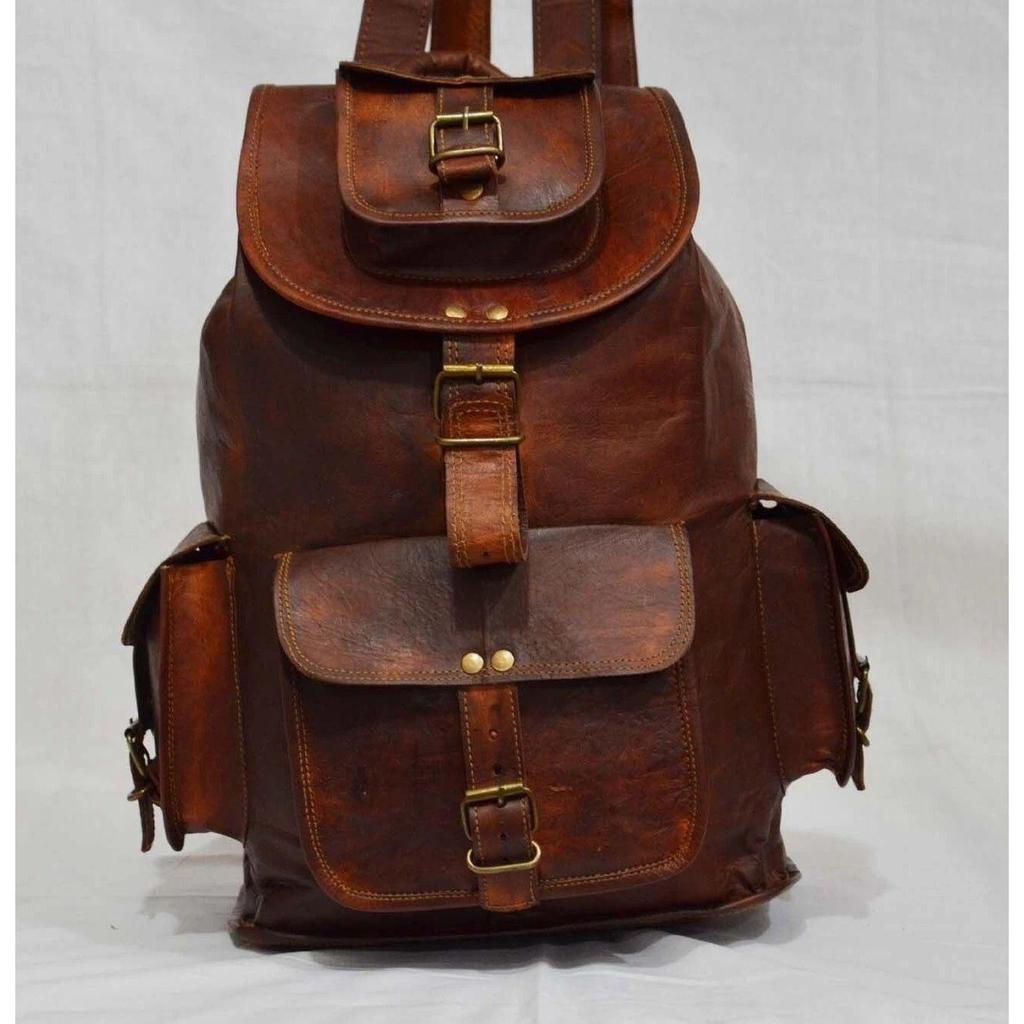 Leather Backpack Bag Rucksack Vintage Men's Laptop Brown Messenger Genuine Real
