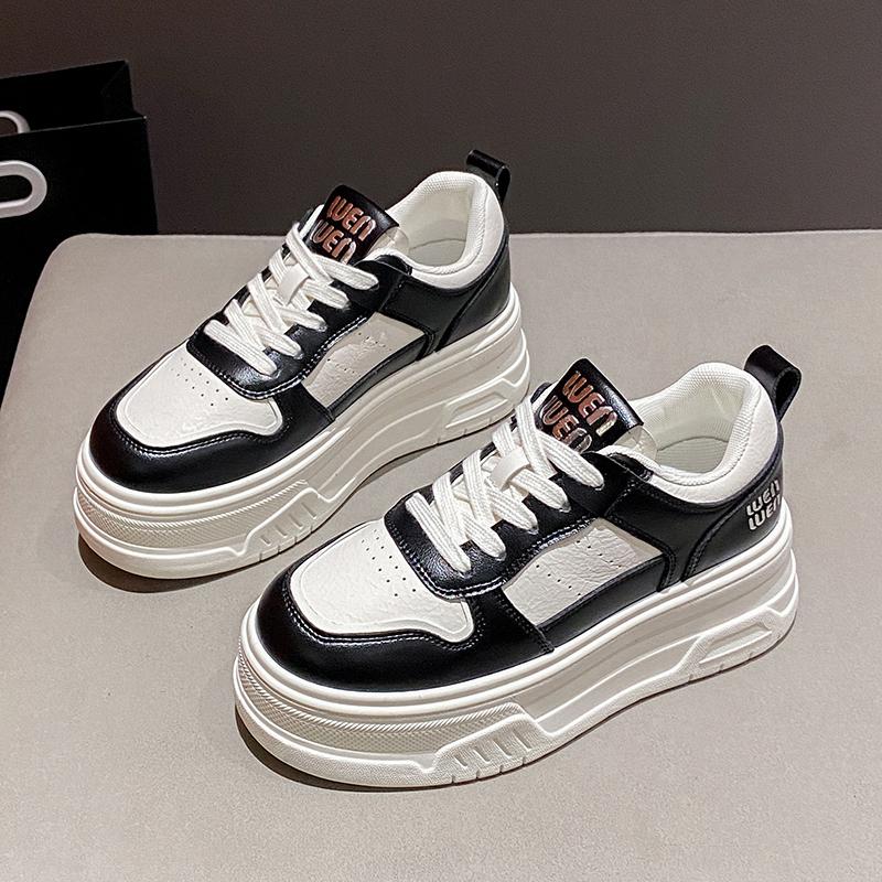 Fashion Pu Leather Thick Bottom Sneakers Women 2025 Breathable Platform Vulcanised Shoes Woman Womens All Match Lace Up Casual Sneakers