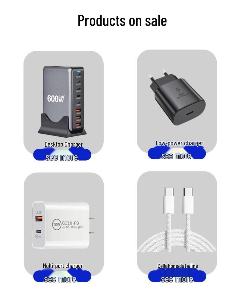 320W Galliumnitrid Desktop-Ladegerät, 100W Schnellladung für Mobilgeräte, Multi-Port USB-Ladestation