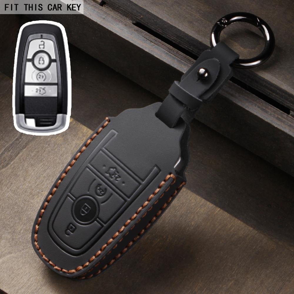 Fit for Ford Mustang Edge Explorer Focus F150 F250 F350 F550 Escape for Lincoln Mondeo 4 5 Buttons Leather Car Key Case