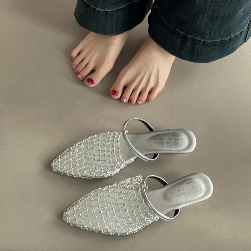 Stylish and simple mesh hollow bag head half slippers women's wear 2025 summer new temperament Roman cool slippers