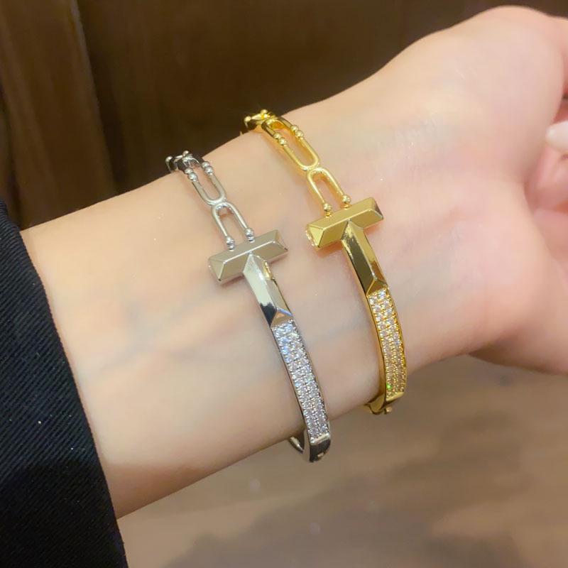 18K Gold Plated Zircon Letter Cutout Open Bangle – Elegant, Versatile Bracelet for Women