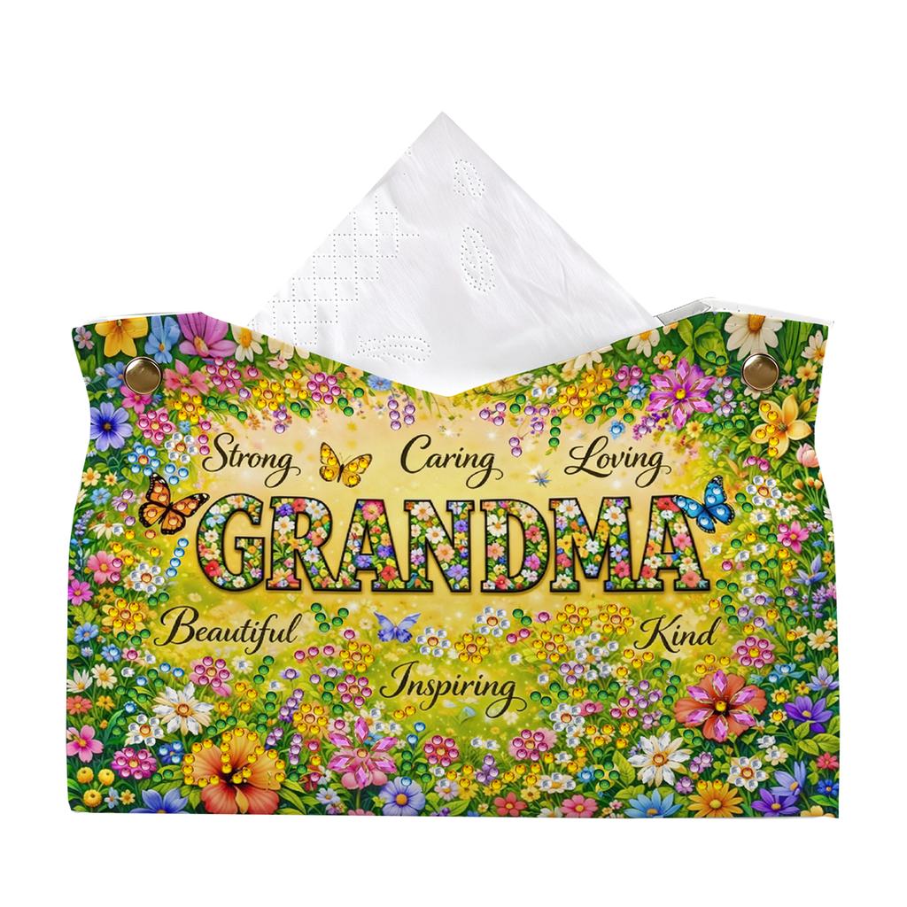 Gem Art Tissue Box Cover DIY PU Crystal Holder Desk Home Decor 9.45in