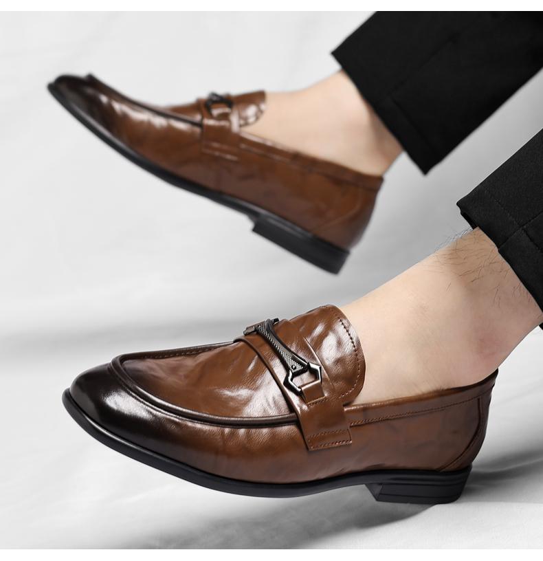 Herrenmode Einfarbige Leder Slipper mit Metallverschluss Bequem Rutschfest Businessschuh Leicht Outdoor Atmungsaktiv Fahrschuhe