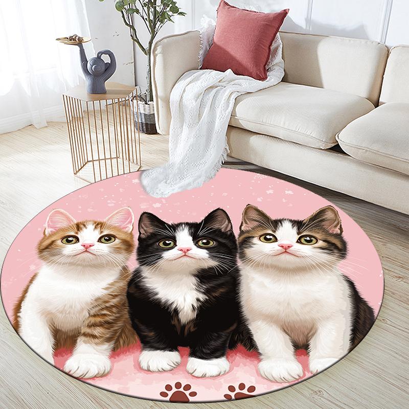 Pink calico cat pattern round rug,Carpet Rug for Living Room Bedroom Playroom ,Non-slip Floor Mat,Holiday Gifts and Birthday Gifts.