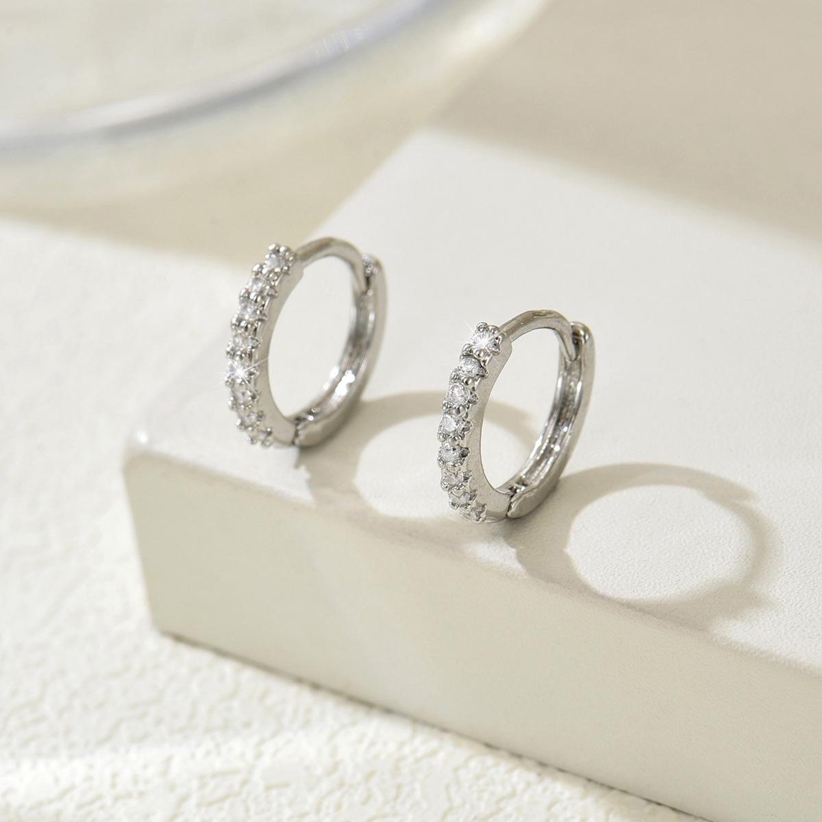 Серьги-кольца с бриллиантами - Универсальные, Унисекс, Легкая роскошь, Ретро европейский и американский стиль серебряный