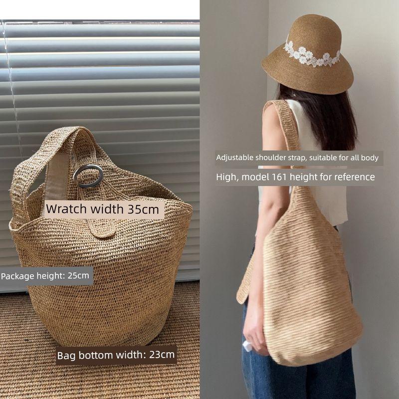 

25 Новая регулируемая на плечо сумка-ведро из рафии ручной работы, вязаная крючком, пляжная соломенная сумка для морского отдыха Natural color