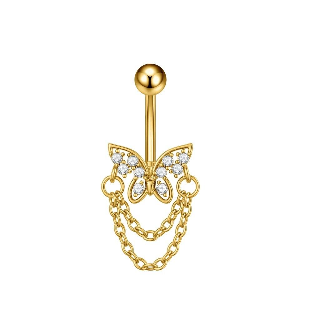 Elegant Belly Navel Stud Stainless Steel Navel Button Butterfly Chain Navel Ring Seaside