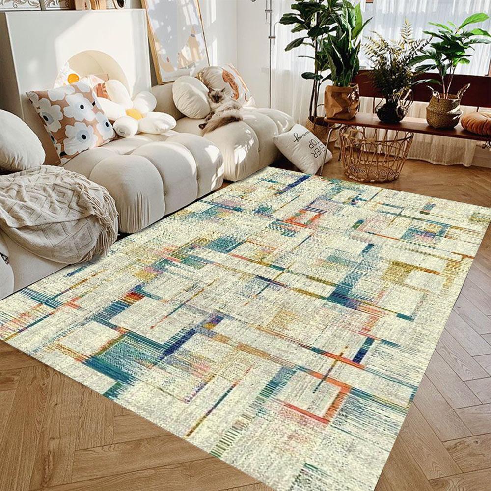 Retro Bohe Area Rugs for Bedroom Living Room Decor Color Block Splicing Pattern Carpet Vintage Persian Style Popular Floor Mat