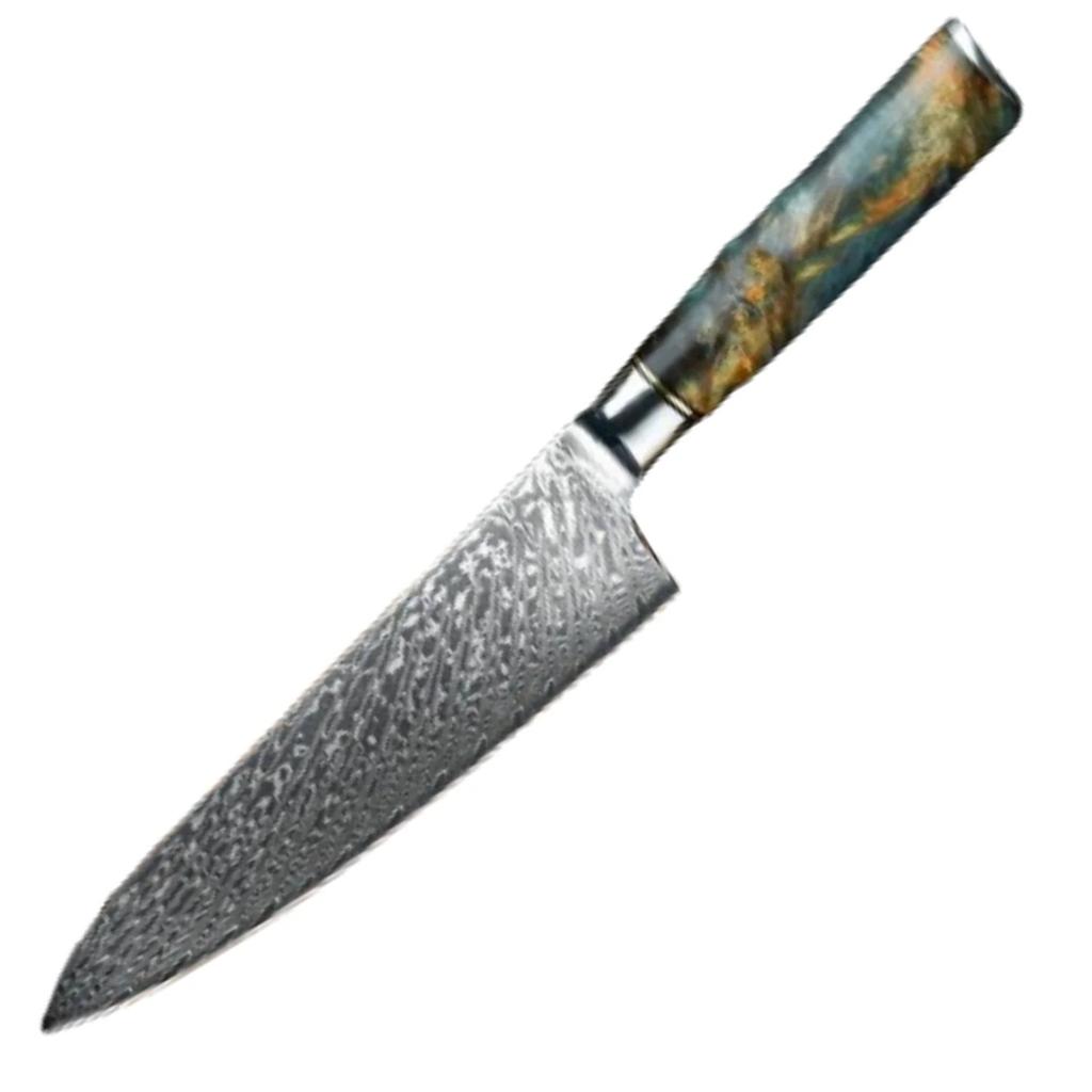 Japanese Damascus Chef Knife - 67 Layer Steel with Abalone Handle - Professional Sharp Kitchen Knife for Cooking & Slicing
