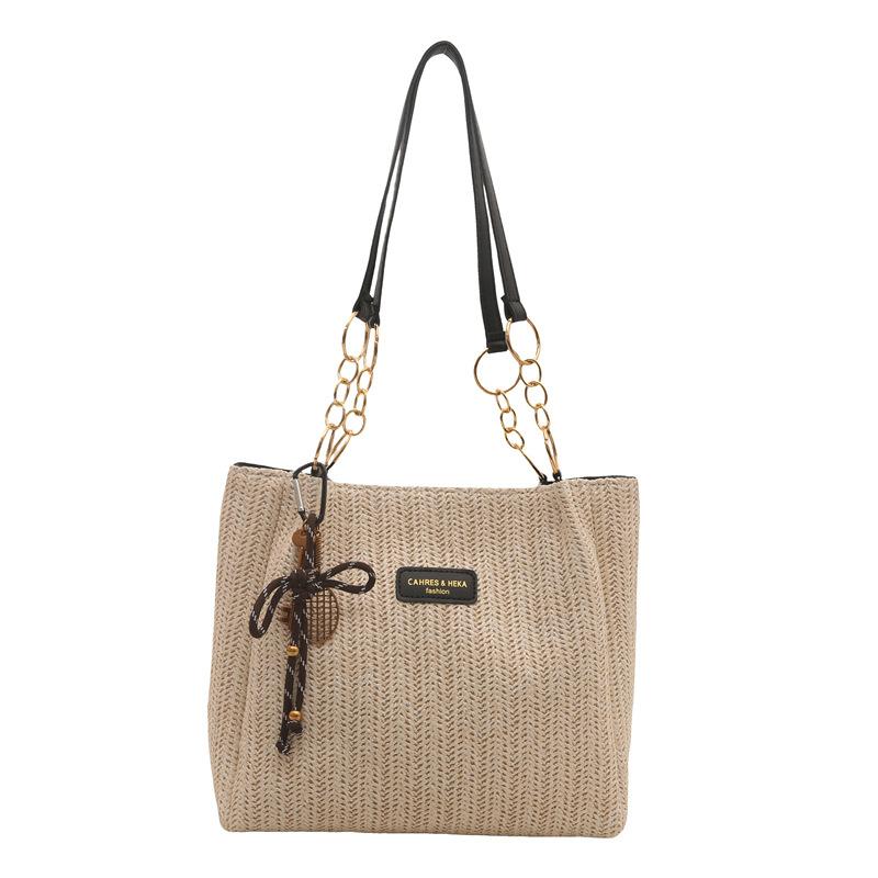 

New niche leisure 2025 simple shoulder tote bag foreign style autumn seaside vacation woven straw women s bag single package чёрный
