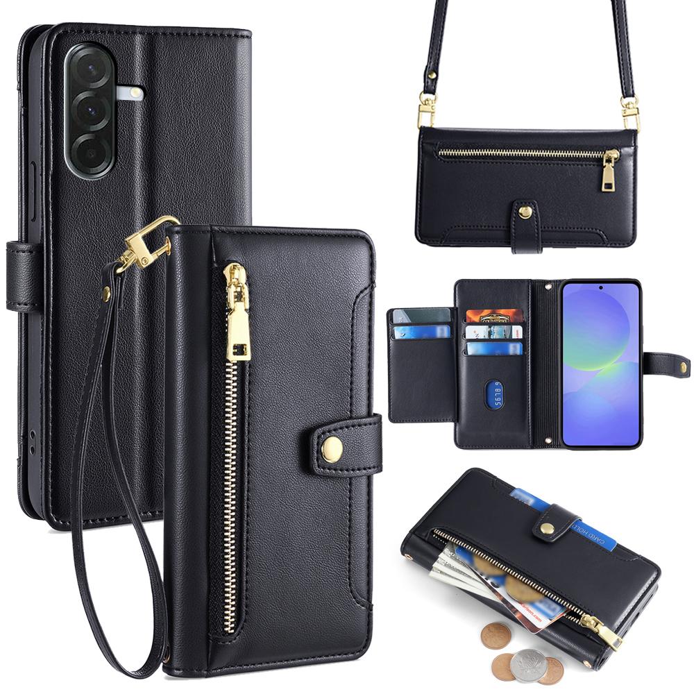 For Samsung Galaxy A36 5G Leather Case Zipper Pocket Wallet Phone Cover with 2 Straps