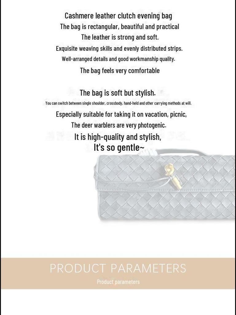 2024 Fall Women's Woven Cashmere Leather Color Block Evening Bag - Lock Shoulder Crossbody Clutch