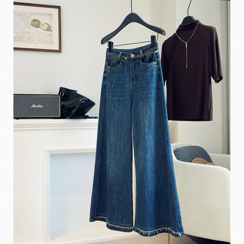 Retro High-Waist Straight Jeans Damen Herbst Neu Locker Grobkantig Weiter Bein Hose Hosen Trend