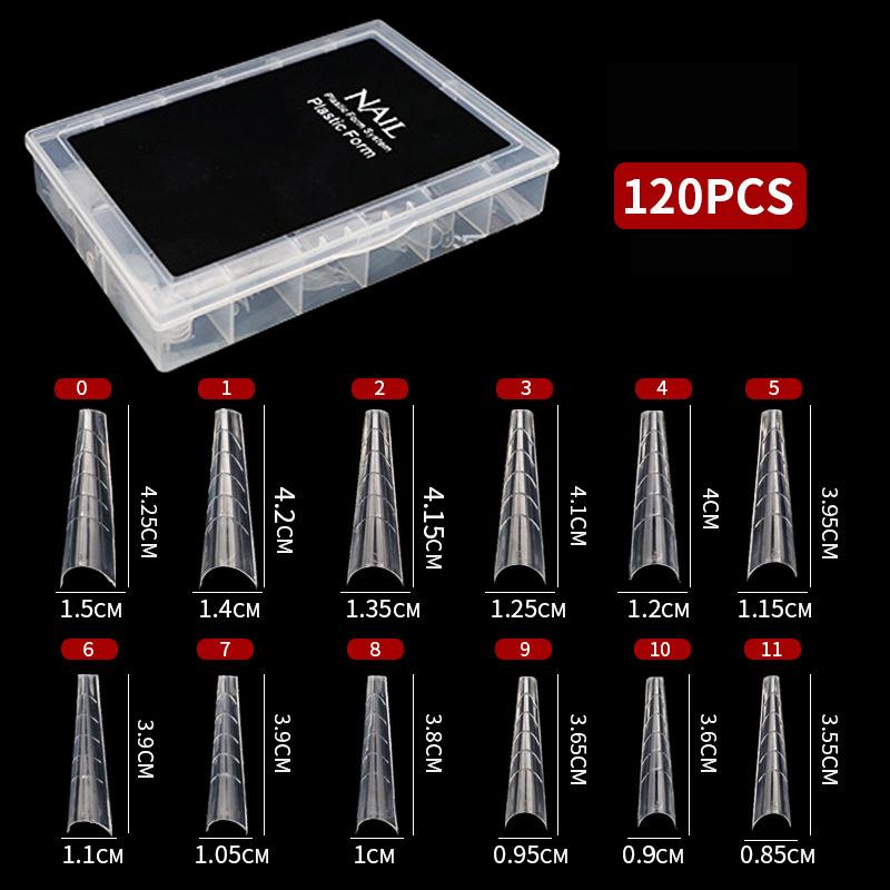 120Pcs Box-Packed Nail Mold Extension Paperless Tray Extension Nail Plate Ultrathin Reusable Transparent With Scale