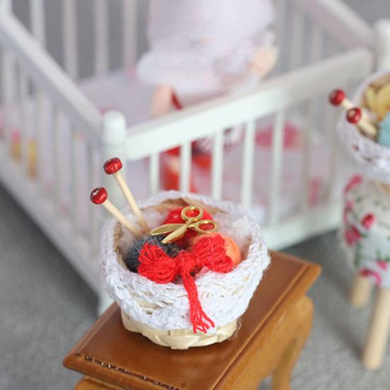 Knitting Tool Model Colorful Miniature Bamboo Basket Braided Yarn Ball Ornament for Dollhouse Decorations