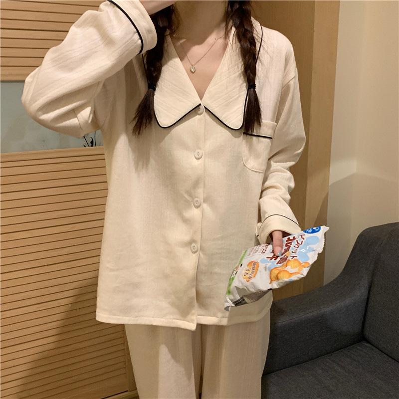 Women's Pajamas Set Spring and Autumn Ladies Home Clothes 2 Pieces Including Pants Single Breasted Long Sleeve Pajamas for Women