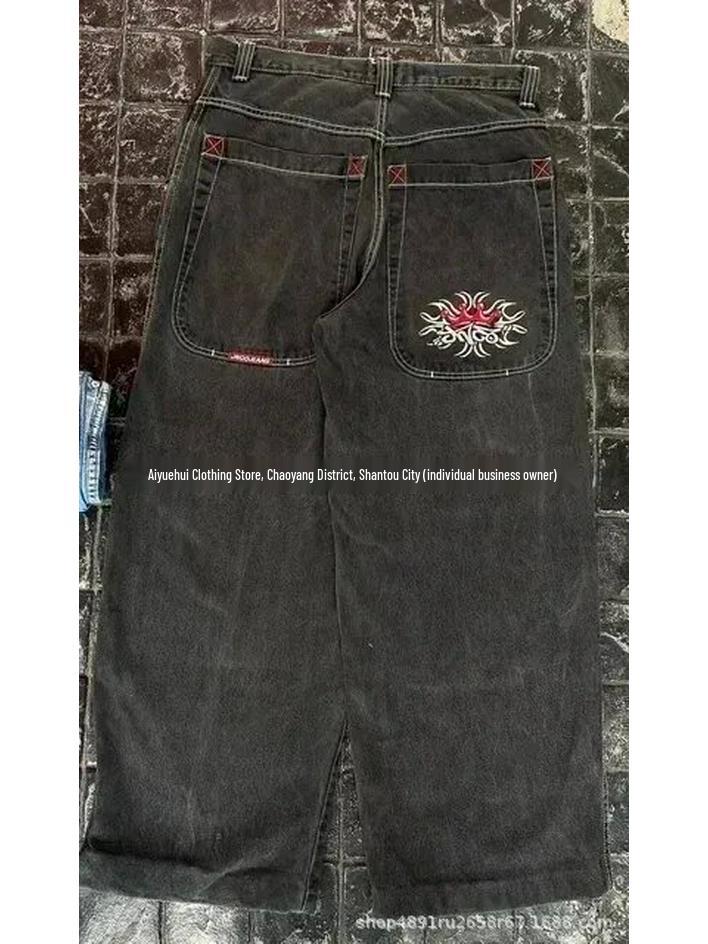 2024 Spring/Autumn Retro Y2K Embroidered Hip-Hop Men's Jeans - American Fashion Brand