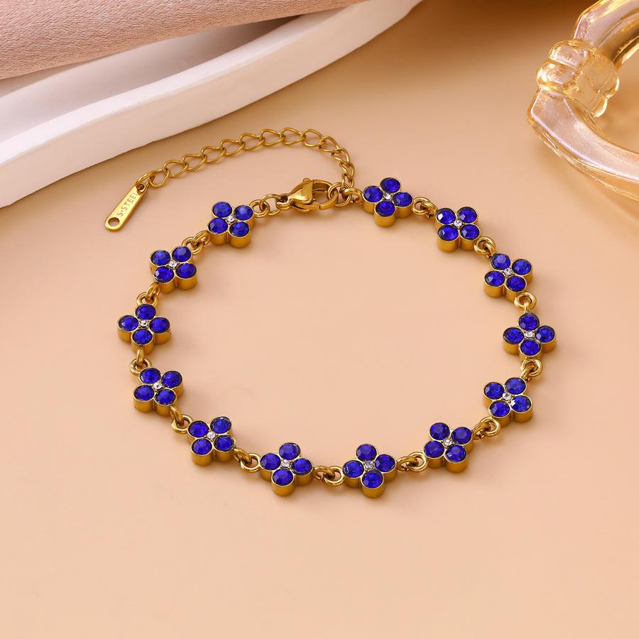 Colorful Zirconia Four-Leaf Clover Bracelet - Stainless Steel, Luxury Women's Jewelry