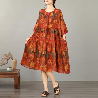 DIMANAF Neues 2026 Damen Übergröße Sommer Langes Kleid Sommerkleid Locker Übergröße Maxi Dame Blumen Baumwolle Druckkleid