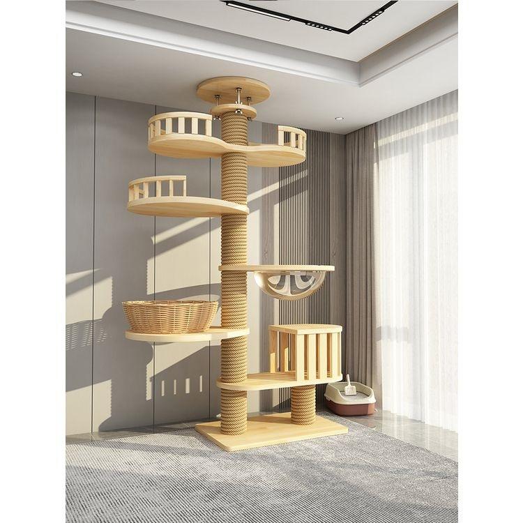 Petop Luxury Wood Cat Modern Ceiling Tree Tower Large Cats Condo Tree Play Furniture Scratcher Cat Climbing Frame Tree