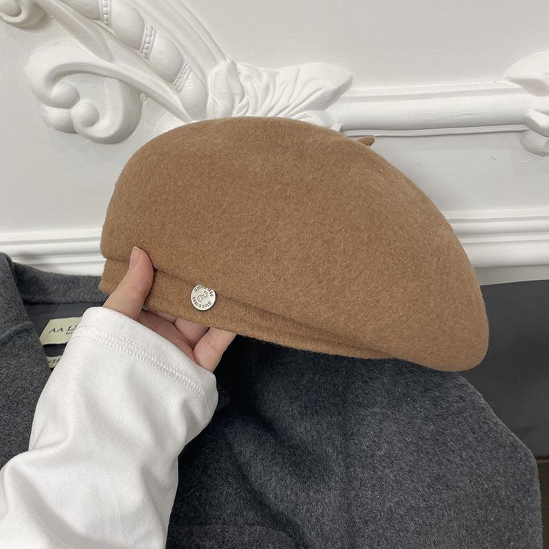 Wool Woolen Beret Hat for Women with Large Head Circumference Autumn and Winter New Style  Korean Version  Small Face  Warm Painter's House Hat