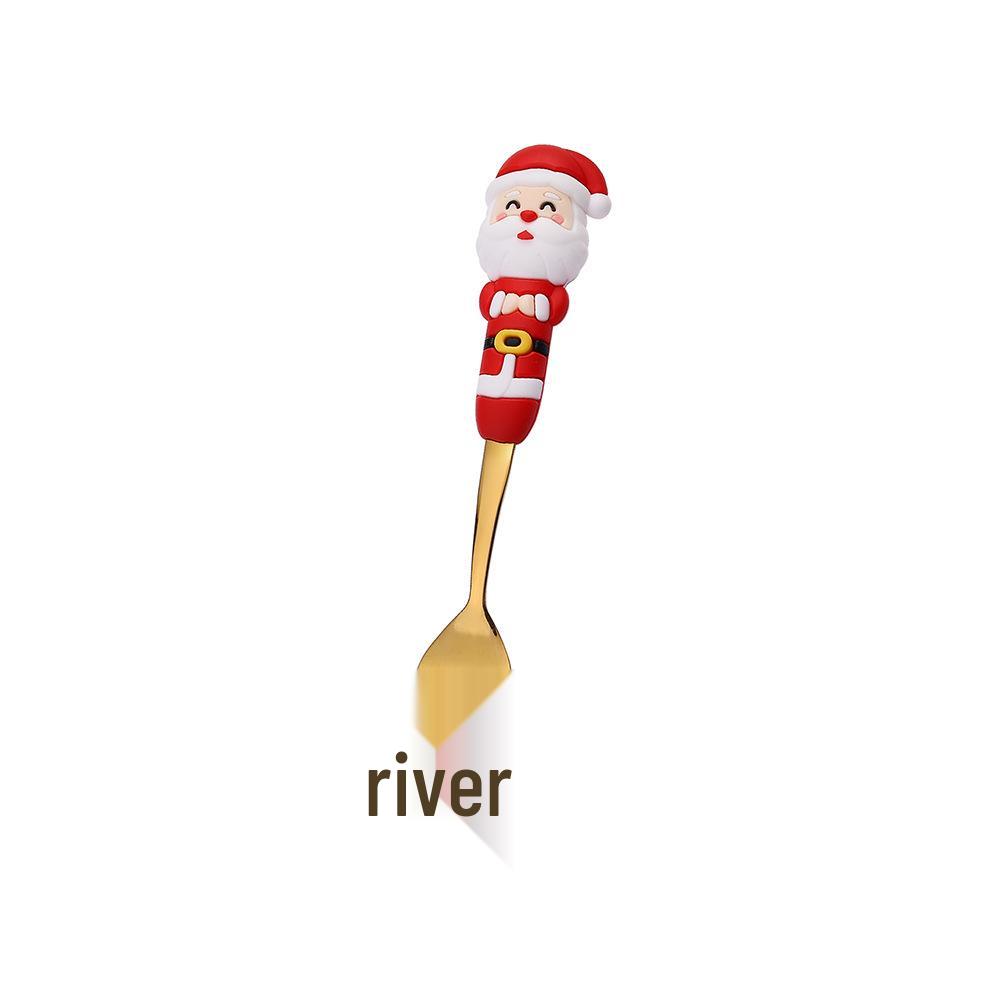 Reindeer Cartoon Christmas Spoon & Fork Set - Cute Stainless Steel Gift in Color Box