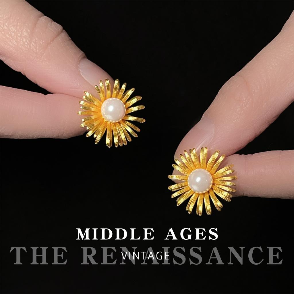 Средневековые трехмерные серьги-подсолнухи, литературные и ретро, французские маленькие серьги-гвоздики с ромашками