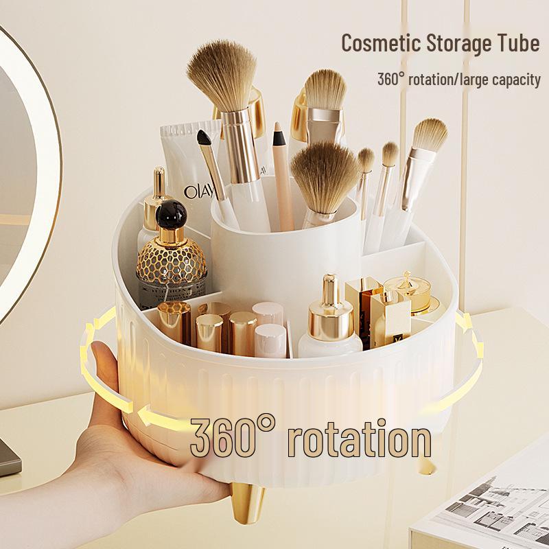 Rotatable Dust-Proof Desktop Cosmetic Storage Box for Makeup Brushes