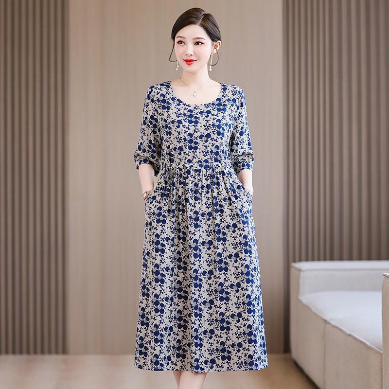 Übergröße Damen Langes Freizeitkleid Schmal geschnittenes Kleid Kurzarm Druckkleid Sommerkleid für Damen