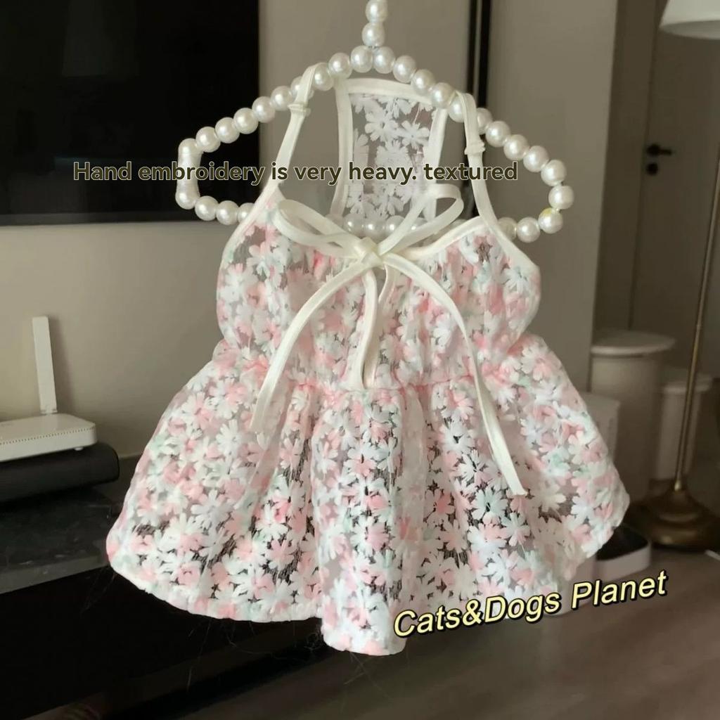 Floral Print Dog Dress, Breathable Summer Sleeveless Skirt For Small Pets