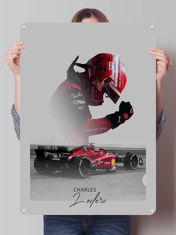 Charles Leclerc Rennfahrer Poster F1 Rennsport Metallschilder Wandkunst Wandbild Benutzerdefinierte Blechschilder für Wandkunst Dekoration Vintage Metallschild