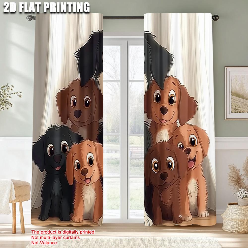 2pcs   Fashionable Curtains 2D print Cute Puppies Versatile Fabric (without rod) Gifts Perfect for Bedroom Office Kitchen Living