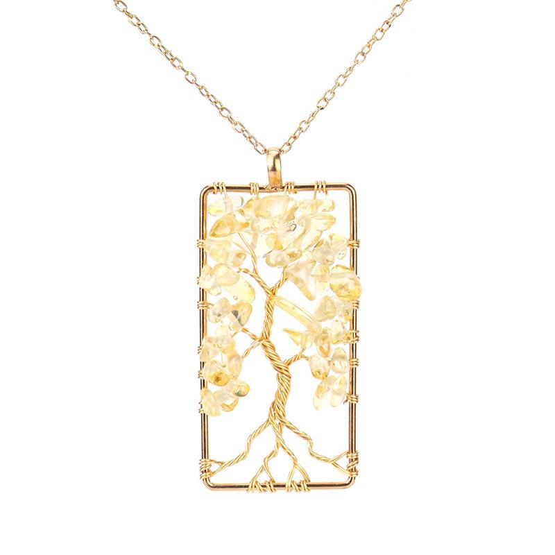 

Natural Gravel Wrapped Rectangular Tree Of Life Necklace, Crystal Fortune Tree Necklace N39 цітриновий