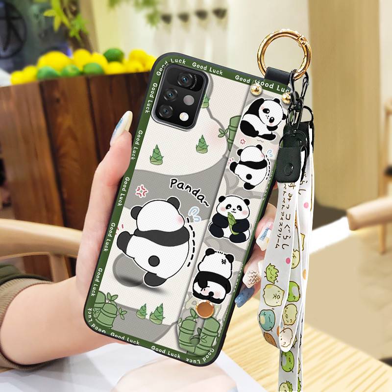 Panda Cartoon Phone Case For UMIDIGI A11 Pro Max Soft Case Wristband Ring Dirt-resistant Silicone Shockproof Wrist Strap