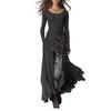 Stylish Leopard Print Patchwork Dress with Elastic Waist and Long Sleeves, Big Hem 2026