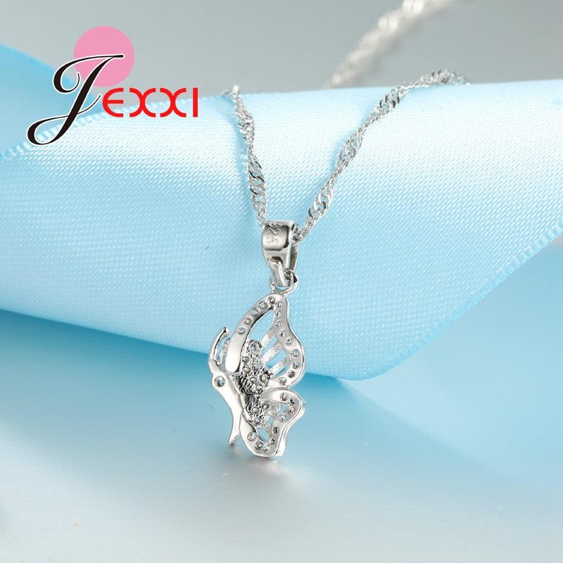 Love Wings Luxury Silver Color Color Jewelry Set For Women Shining CZ Crystal Earrings Necklace Set For Engagement Wedding