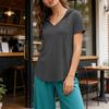 Women’s Short Sleeve Hooded Pullover V Neck Loose Fit Casual Drawstring Shirt Lightweight Comfortable Top for Everyday Wear
