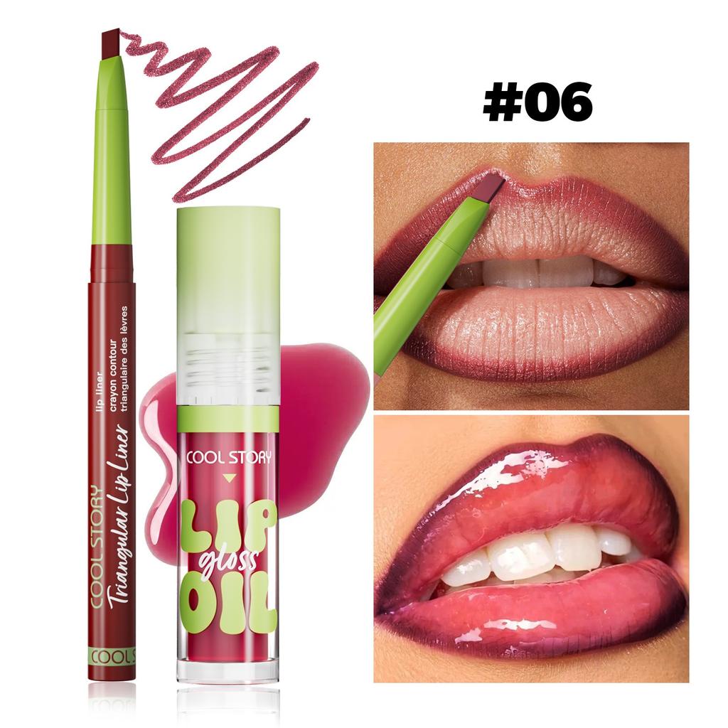 Hydrating Lipliner Lip Gloss Set Matte Lip Outline Contour Liner Nude Brown Plumping Moisturizing Lip Tint for All Skin Types