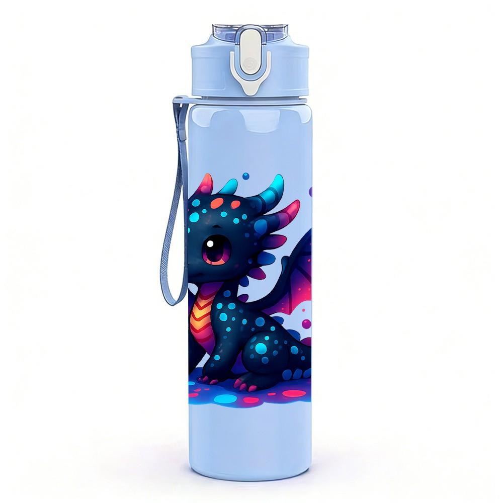 1PC Colorful Fantasy Dragon 750ml Color Plastic Sports Water Bottle Leakproof Flip Straw Lid Suitable for Sports Office Home Use