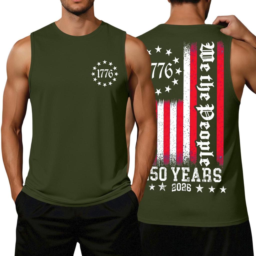 Men's Loose Fit Sleeveless Tank Top Independence Day Print Casual Workout Shirt 1776 Graphic We The People Design 250 Years 2026
