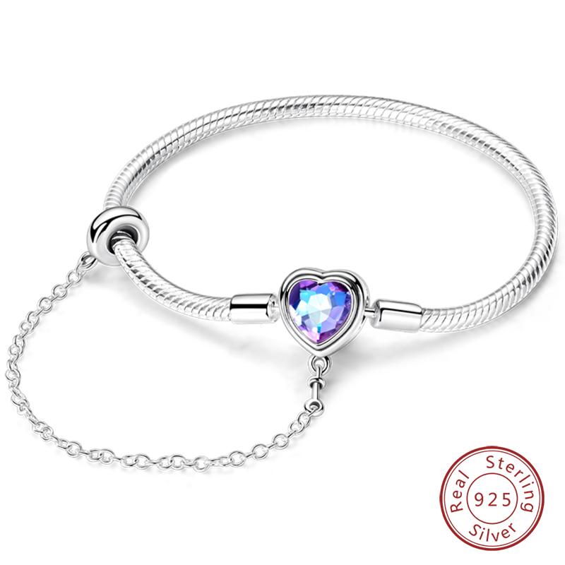 925 Silver Heart Shaped Series Love Forever Shining Zircon Bracelets Fit DIY Charm Beads Birthday Jewelry Gift
