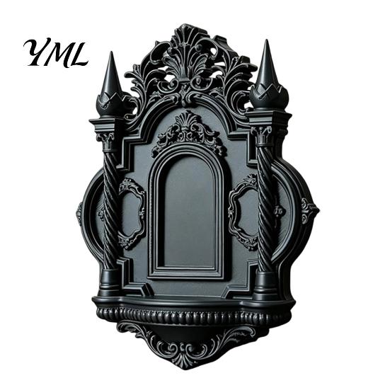 Small Ornament Storage Gothic Wall Shelf, Vintage Floating Shelf for Bedroom And Living Room, Matte Black Shelves Decorative Wall-Mounted Display Rack