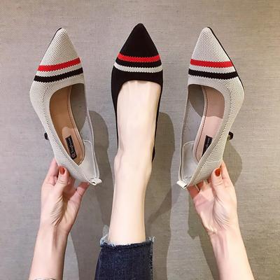 High Heels Women's Shoes Children's New Versatile Knitted Color Matching Light Mouth Shoes Stiletto Women's Shoes Single Shoes