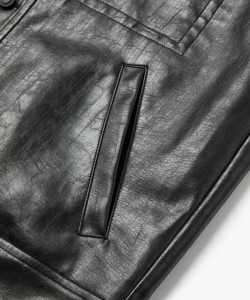 Wmc Collarless Fox Leather Jacket_Black