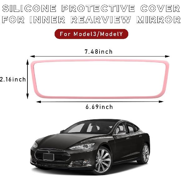 Car Rear View Mirror Protector Frame, Silicone Auto Rearview Edge Protection Cover Compatible with Model 3 Model Y, Interior Rear View Trim Frame