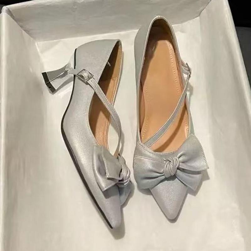 Bow Women High Heels Shoes Elegant Pointed Toe Heeled Sandals Summer Fad Party Dress Shoes New Pumps Mujer De Sandalias