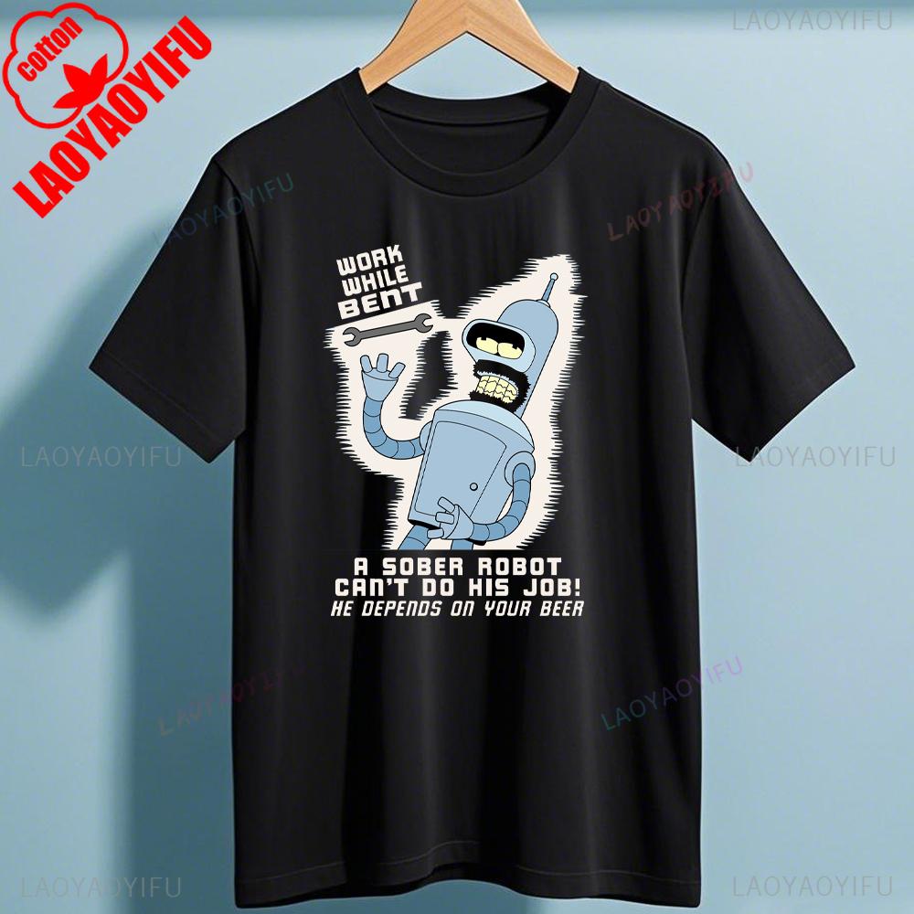 Bbender Cartoon Ffuturamas T Shirt Casual Fun Tshirt For Unisex Round Neck Cotton Shirt Short Sleeve Cottton Harajuku Streetwear