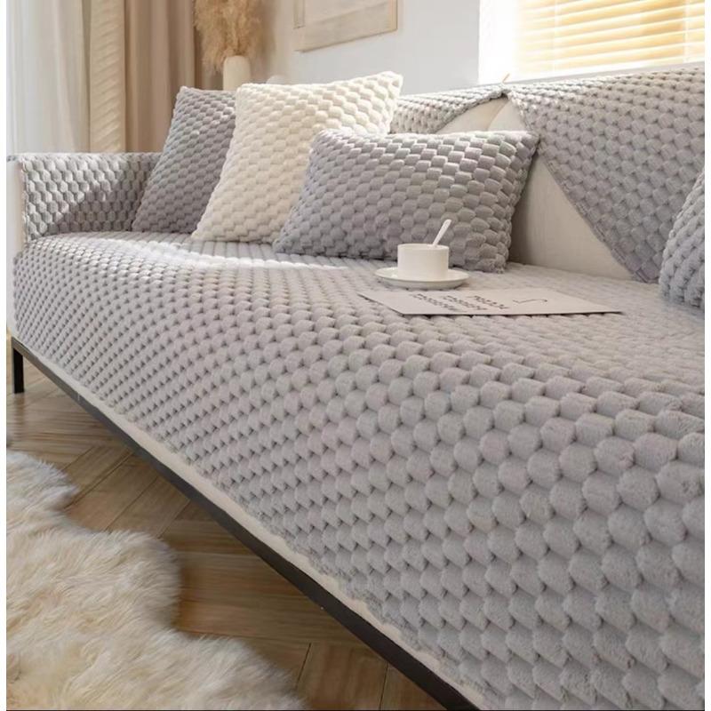Solid Color Sofa Cushion, Winter Plush, Thickened Warmth and Anti Slip Seat Cushion, Simple and Modern Winter Style