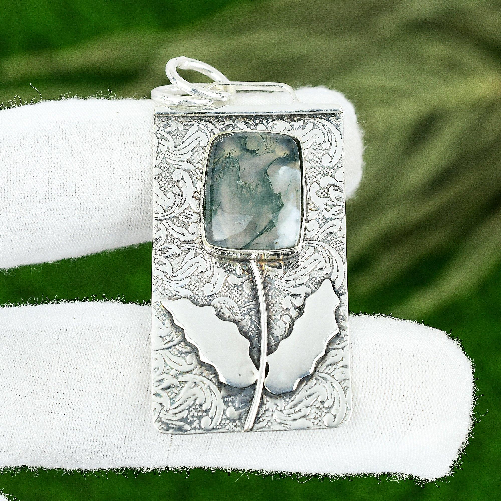 Сделка ко Дню памяти Солнечный моховой агат камень Сестра Бохо кулон серебро 925 пробы